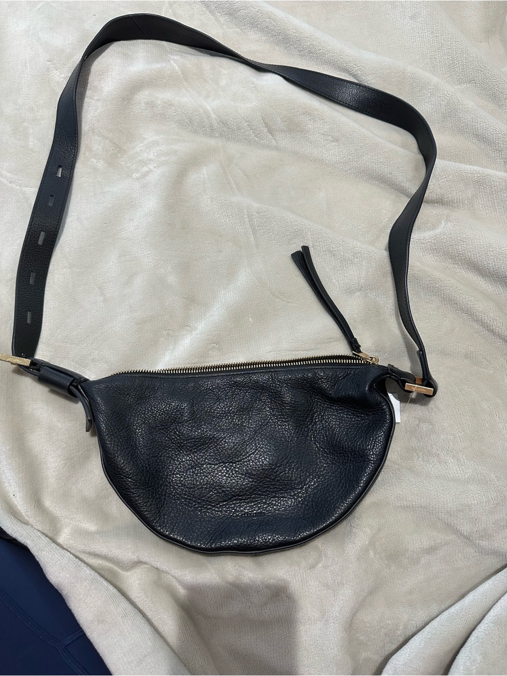 AllSaints Black Leather Crescent Crossbody